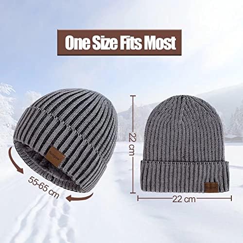 Nertpow Beanie Hat за мажи и жени, зимско топло руно наредено термички трендовски густ плетен череп кабел манжетна капа