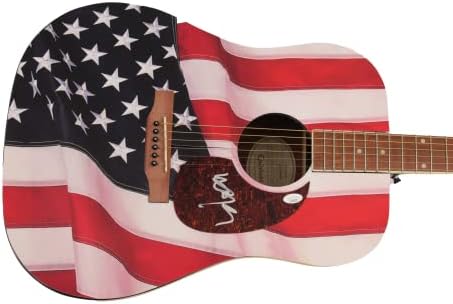 Вили Нелсон потпиша автограм со целосна големина Една од еден вид обичај 1/1 Американско знаме Гибсон епифон Акустична гитара А W/ James Spence