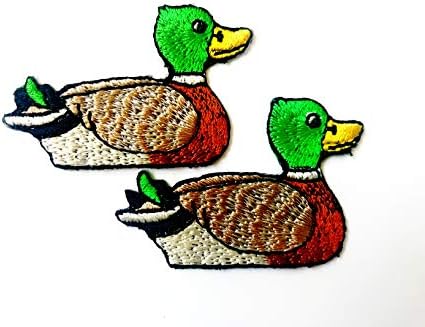 Сет од 2 ситни мини Малард патка симпатична закрпи за лого на цртани филмови шива железо на извезена апликација знак знак за лепенка