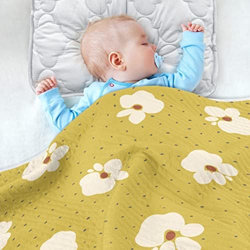 Swено ќебе со жолто цветно памучно ќебе за новороденчиња, примање ќебе, лесен меко залепено ќебе за креветчето, шетач, ќебиња за расадници,