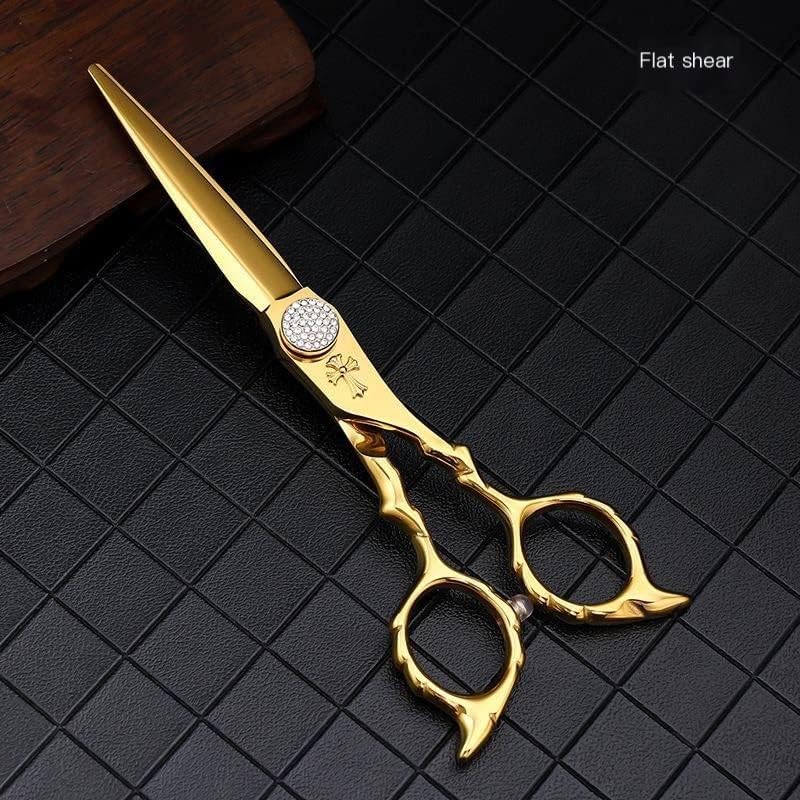 Ножици за сечење на коса, 6,0 инчи професионални јапонски бербер фризер ножици златни ножици за заби рамни ножици за слабеење на ножици