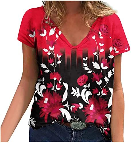 Тинејџерски девојки vneck памук цветни графички блузи за жени есен лето уу уу
