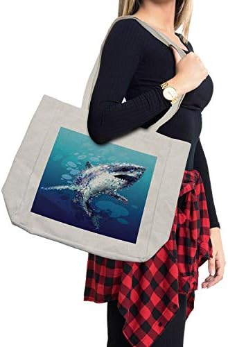 Торба за купување ајкула Амбесон, дигитална психоделична ајкула со капки застрашувачки атлантски beверски апстрактни уметнички дела,