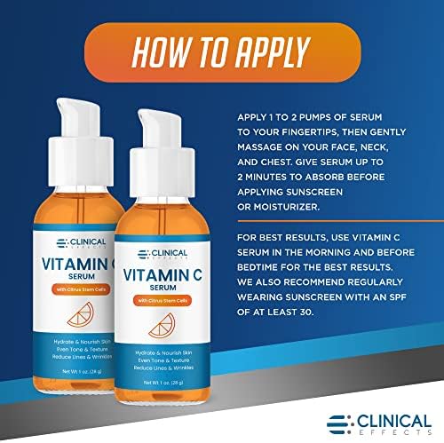 Клинички Ефекти Витамин Ц Серум-Серум За Осветлување На Кожата со Хијалуронска Киселина - Антиоксидантен Серум За Чувствителни На Лице, Склони