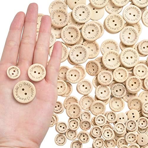 Фокус 150 парчиња дрвени рачно изработени копчиња, 2 дупки дрвени копчиња за шиење, избрани дрвени рачно изработени со копчиња за loveубов за