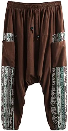Miashui Little L Mens Retro етнички обични панталони печатени Knickerbockers chinos панталони мажи