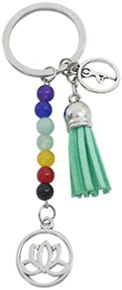 Лиобо креативен седум чакра дизајн јога клучеви шарен камен тасел лотос приврзок клучен прстен торба за подароци што виси украс зелена