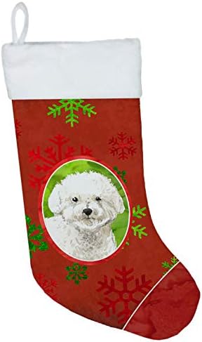 Каролина богатства CK4034CS Божиќни снегулки Бихон Фриз Божиќно порибување, камин што виси чорапи Божиќна сезона забава Декорации