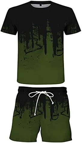 Mens Sport Set Summer Outfit 2 Piect Сет маици со кратки ракави и шорцеви случајни стилски сет за потта