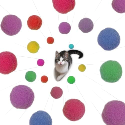Fupusun 60PCS 1 „/3cm Премиум Шарени топки за играчки за мачки - меки играчки за маче Пом Пом - лесна и мала лесно шепа за внатрешни мачки интерактивни
