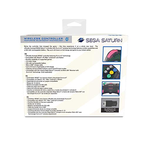Ретро-битен официјален Cega Saturn Bluetooth контролер со 8 копчиња Аркада подлога за Nintendo Switch, компјутер, Mac, Fire TV, Steam-Slate Grey