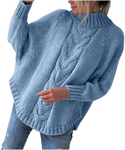 Женски женски џемпер мода цврста боја долги ракави лабава лежерна вафла плетена шминка за плескавици на врвови на пулвер