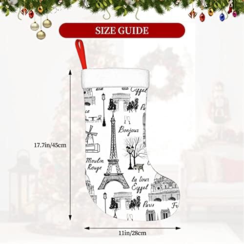 Cutedwarf Ајфелова кула Франс Кристама чорапи Божиќни украси на дрво Божиќни чорапи за Божиќни празнични забави подароци 18-инчи