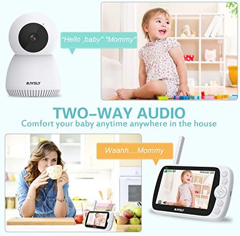 Мајсли Видео Бебе Монитор Со Камера И Аудио,1080P 5 Лцд Екран Со Ноќно Гледање, Двонасочно Аудио, Откривање На Температура, 1000ft Опсег Поддршка
