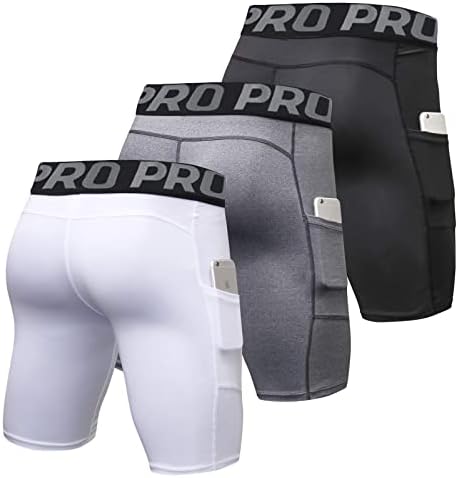 Шорцеви за компресија на Yushow mens со џеб спандекс спорт што брза суви шорцеви компресија долна облека за мажи атлетски
