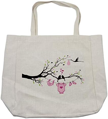 Полот на Амбесон открива торба за купување, дизајн на објавување девојки со птици на срцата на гранките, loveубов, еколошка торба за еднократно