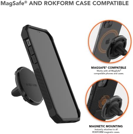 Rokform - iPhone 13 Mini Rugged Case + Super Grip Dual Magnet Vent Mount за автомобил, камион или комбе