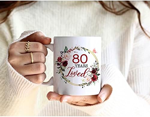 Анауана 80-та роденденска кригла за кафе, 80 години сакани кригла подароци за жени, 80-ти гарланд роденденски кригла подарок за