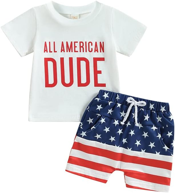 Sprifallbaby 4 -ти јули новороденче бебе момче облека со кратки ракави, врвови на мали деца, момчиња за независност, панталони за забави