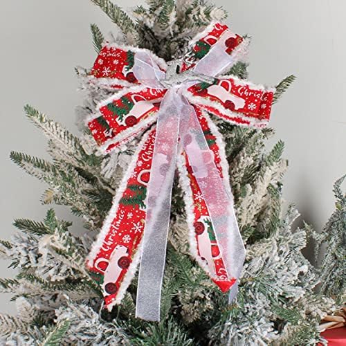Aboofan 2 парчиња чипка постелнина црвена Божиќна лакови елката врвна лак Божиќен декоративен лак голем Божиќен лак