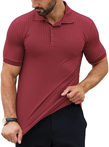 Zando Slim Fit Polo кошула за мажи мускулни маици истегнат кошули за голф со кратки ракави кошула случајни суви погодни полови кошули