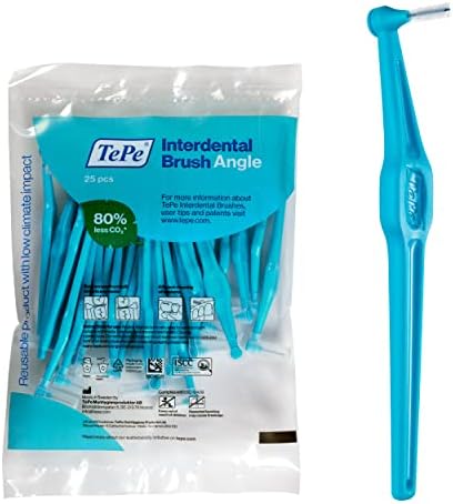 Тепе интердентална агол на четка, аголна стоматолошка четка за чистење на забите, пакет од 25, 0,6 мм, средни празнини, сина боја, големина