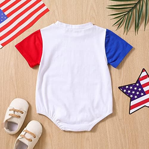 Noubeau Toddler бебе момче девојче 4 -ти јули Облека Краток ракав Преголем ромпер Американски знаме за печатење каросерија летна облека