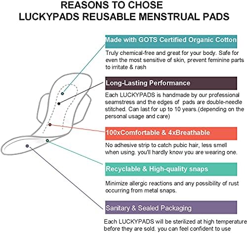 Менструални Влошки За Повеќекратна Употреба Органски Памучни Санитарни Влошки Што Се Перат За Жени Тежок Проток 3 ПАРЧИЊА ЛАКИПАДИ
