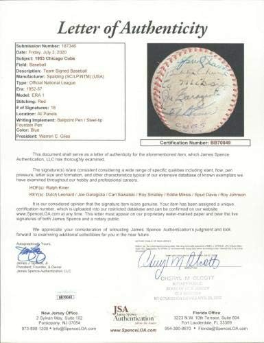 1953 Тимот на Чикаго Кобс потпиша бејзбол на Националната лига Гилес со ЈСА ЦАА - Автограмирани бејзбол