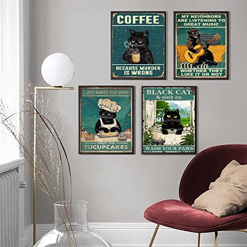 Ncyel4 компјутери гроздобер црна мачка wallидна уметност декор Интересна кујна и бања Постер за слика дома ДЕК декор мачки