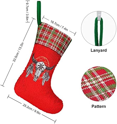 Бафало череп и сончаница секвен за Божиќни празнични чорапи Реверзибилни бои што се менуваат магичен фонд за Божиќно дрво камин што виси чорапи
