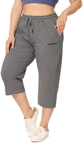Zerdocean Plus Women Plus Active Active Yoga Lounge затворен Jerseyерси Капри за одење панталони со џебови со џебови