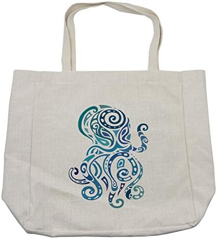 Торба за купување на октопод Амбесон, украсно морско море животно со заоблени линии Подводен животински свет, еколошка торба за еднократна употреба