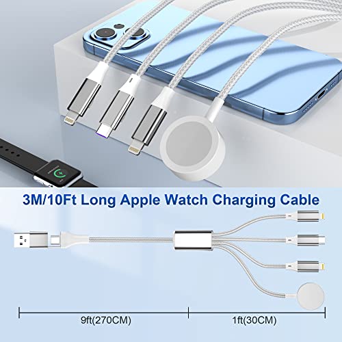 Apple Watch Полнач Кабел За Apple Watch/iPhone/Airpods, [Apple MFi Сертифициран] USB A/C до 10ft iWatch Магнетни Полнење Кабел