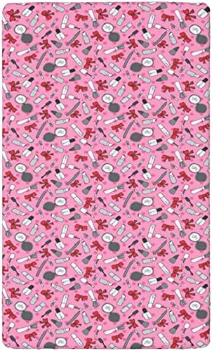 Розови полкови точки со тематски вграден креветче за креветчиња, стандарден душек за креветчиња, вграден лист со меки мали деца, вградени чаршафи