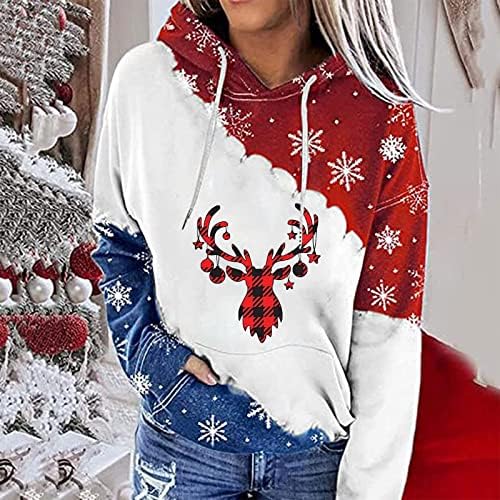 Christmasенски Божиќ печатен блок во боја со аспиратор со долги ракави пулвер, обичен џемпер на врвни жени есен/зима