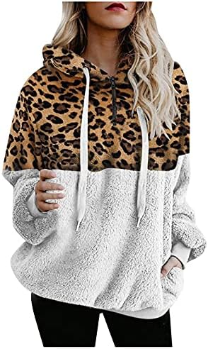 Tantisy Women Популарна леопард крпеница дуксер дуксер со долги ракави кошула топла зимска врвови на тренингот блуза