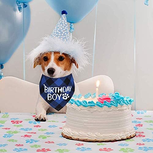 Стмк 2 пакет куче роденден бандана, куче роденден момче девојче бандана карирана триаголник шамија за кучиња кученца роденденска