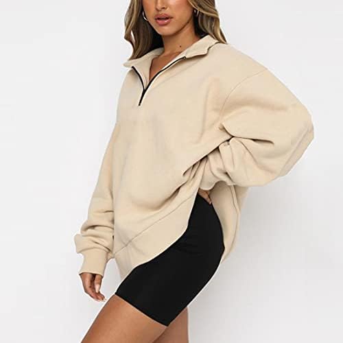 Меладијански жени половина поштенски џемпер преголема јака со долг ракав, пад на рамото цврсто 1/4 патент пулвер јакна