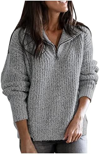 UDSVP женски џемпери паѓаат во 2022 година зашивање на долги ракави, јака, полу-патент пулвер плетен џемпер врвен пулвер