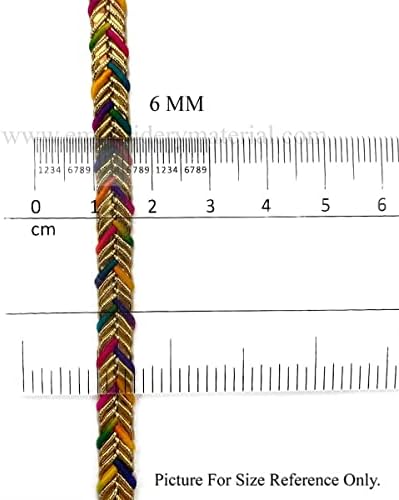 Везериматеријал Зари граничен чипка на чипка комбо во мулти и беж златни бои за сараи, дупати и блузи должина 34mtr ширина 6мм