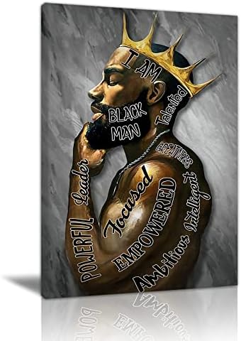 Црн човек wallид уметност афроамерикански wallиден декор, црно кралско платно отпечатоци апстрактни современи врамени отпечатоци сликарство за