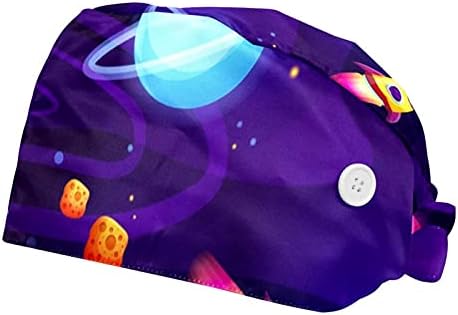 Deyya 2 пакува простор Galaxy Planet Прилагодливо работно капаче со копче и џемпери за медицински сестри жени со коњчиња од конска опашка