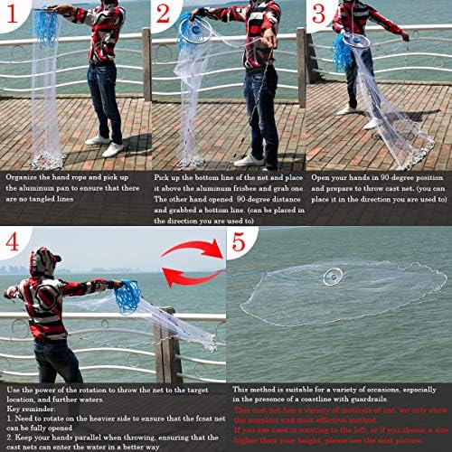 Драсри солена вода риболов фрлена мрежа со алуминиум Фризби за мамка за стапици од риба. Големина 4ft/5ft/6ft/7ft радиус мрежи за леење