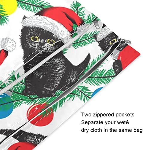 Ззххб Среќна Божиќна Мачка Водоотпорна Влажна Торба За Повеќекратна Употреба Крпа Пелена Влажна Сува Торба Со Патент Џеб За Патување