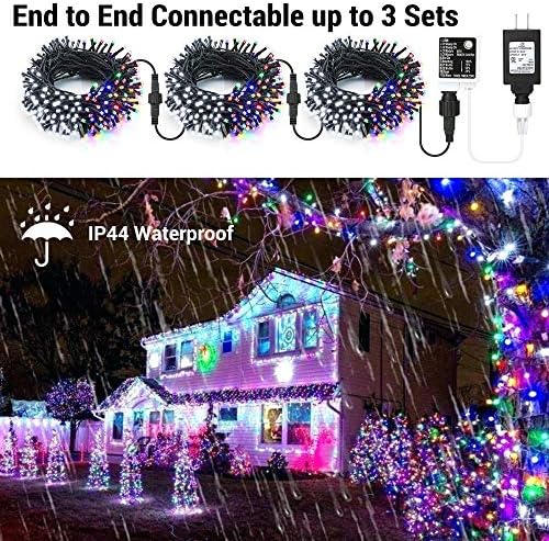 Brizled 200 LED Cool Whtie & Multi Color Shanging XMAS Lights + 2 пакувања 100 LED топли бели Божиќни светла за новогодишна