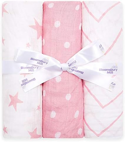 Мил Блумсбери - Swaddle Clain - Muslin Swaddle Cable за девојчиња и момчиња - органски памук за бебиња 3 пакувања - розови