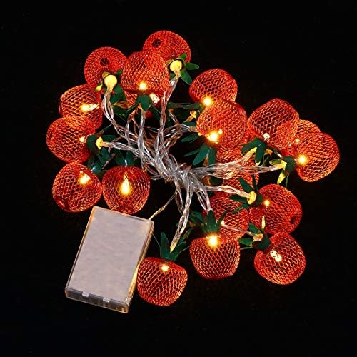 Uonlytech рак жица светлина + LED железо јаболко низа светло батерија управувана висечка ламба за треперење за роденденска свадба домашна декорација