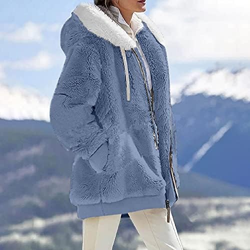 Џемпер со долги ракави џемпери жени зимски елегантни цврсти врвови на вратот топло со џебови се вклопуваат во нејасен џемпер