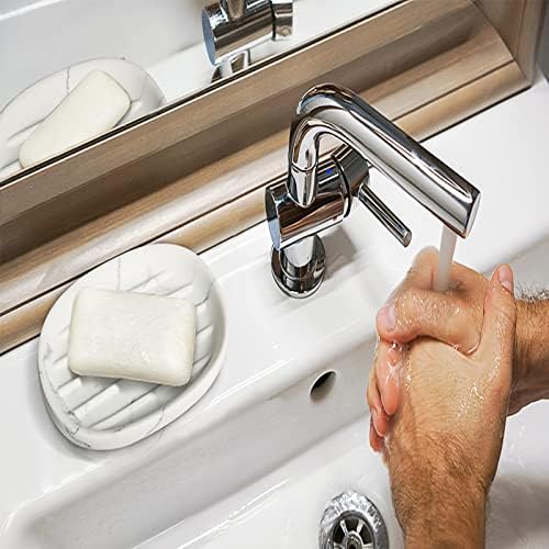 Туш за сапун сапун, бел мермер изглед бар сапун држач овален сапун сунѓер сапун сапун кутија заштеда за бања за мијалник за кујна за